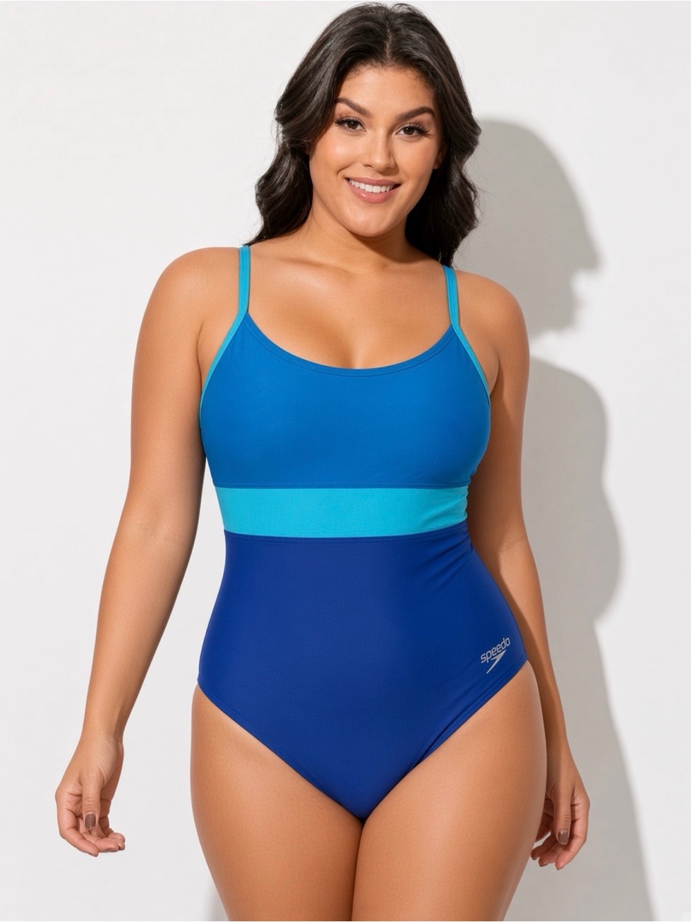 $125 Speedo Women's Light Blue and Navy Sculpture Bathing Suit 12